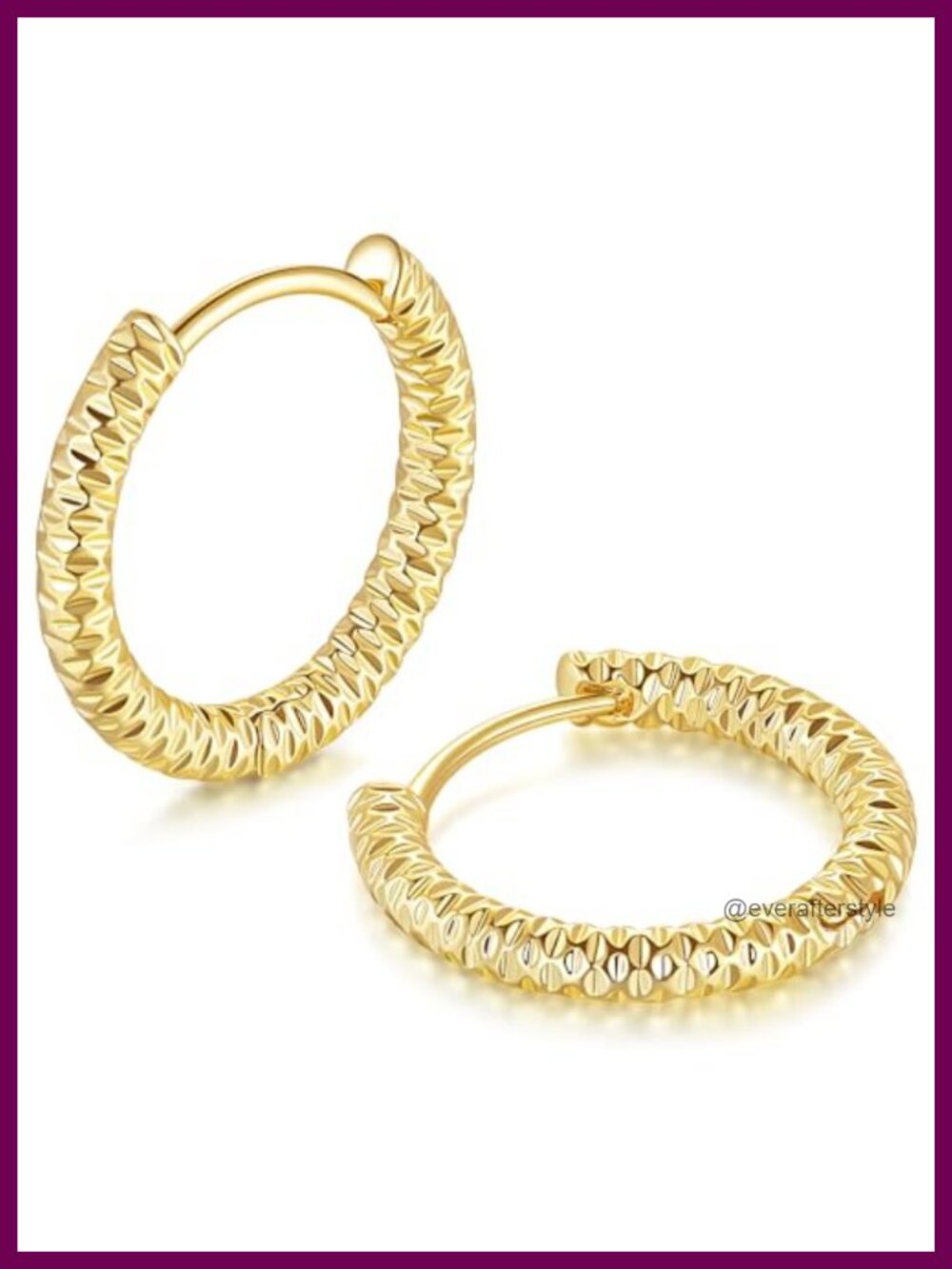 14k Gold Plated Textured Hoop Earrings for Women